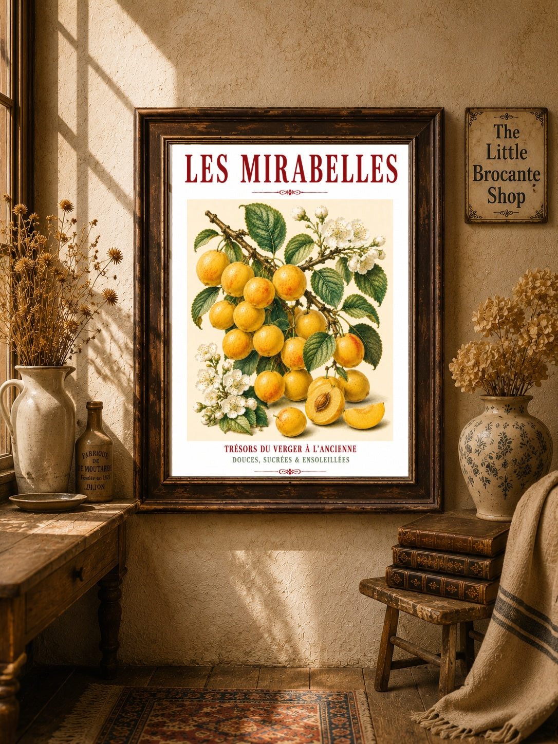 Illustrated French Mirabelle Plum Print | French Kitchen Wall Art, Illustrated French, Botanical, French Country, Fruit Illustration, Orchard Art, French Kitchen, Country Kitchen, French Provincial, Botanical Wall Art wall artwork.