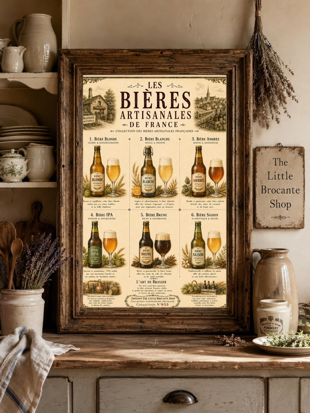 Les Bières Artisanales de France Vintage French Beer Print | Bar & Kitchen Wall Art, French Bistro, Vintage European, French Country, Rustic Farmhouse, Industrial Vintage, Traditional, Country House, Rustic European, Eclectic Vintage, Pub & Bar Style wall artwork.