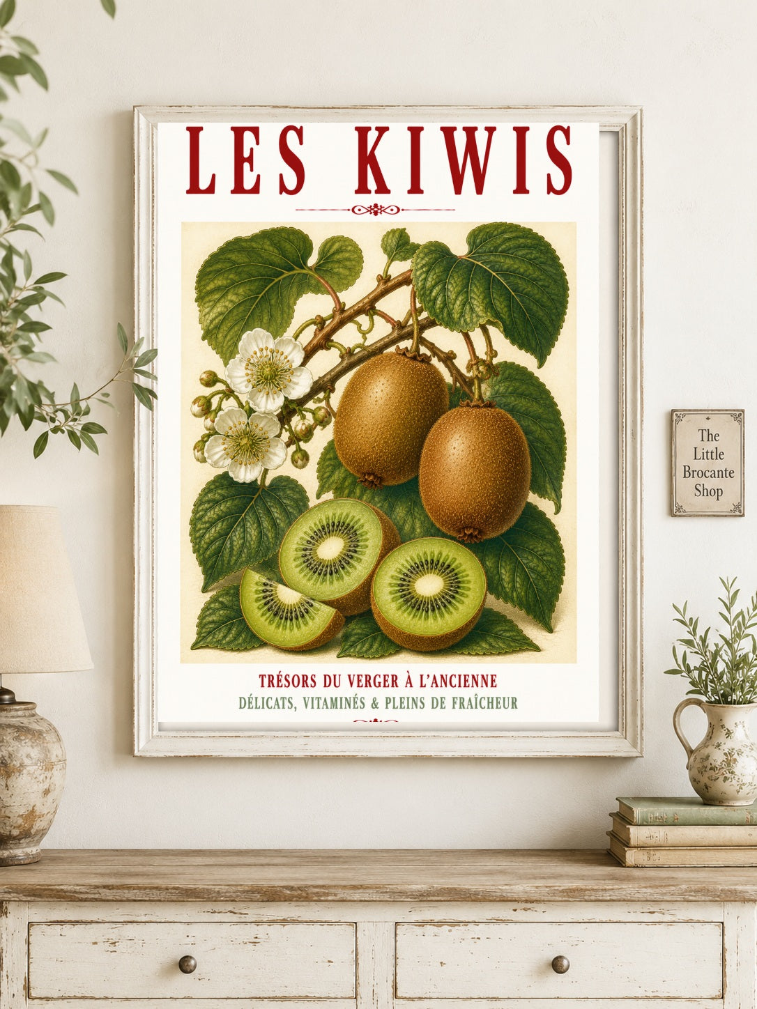 Illustrated French Kiwi Fruit Print | French Kitchen Wall Art, Illustrated French, Botanical, French Country, Fruit Illustration, Traditional Botanical, Rustic Kitchen, Country Kitchen, French Kitchen, Cottage Style, Botanical Wall Art wall artwork.