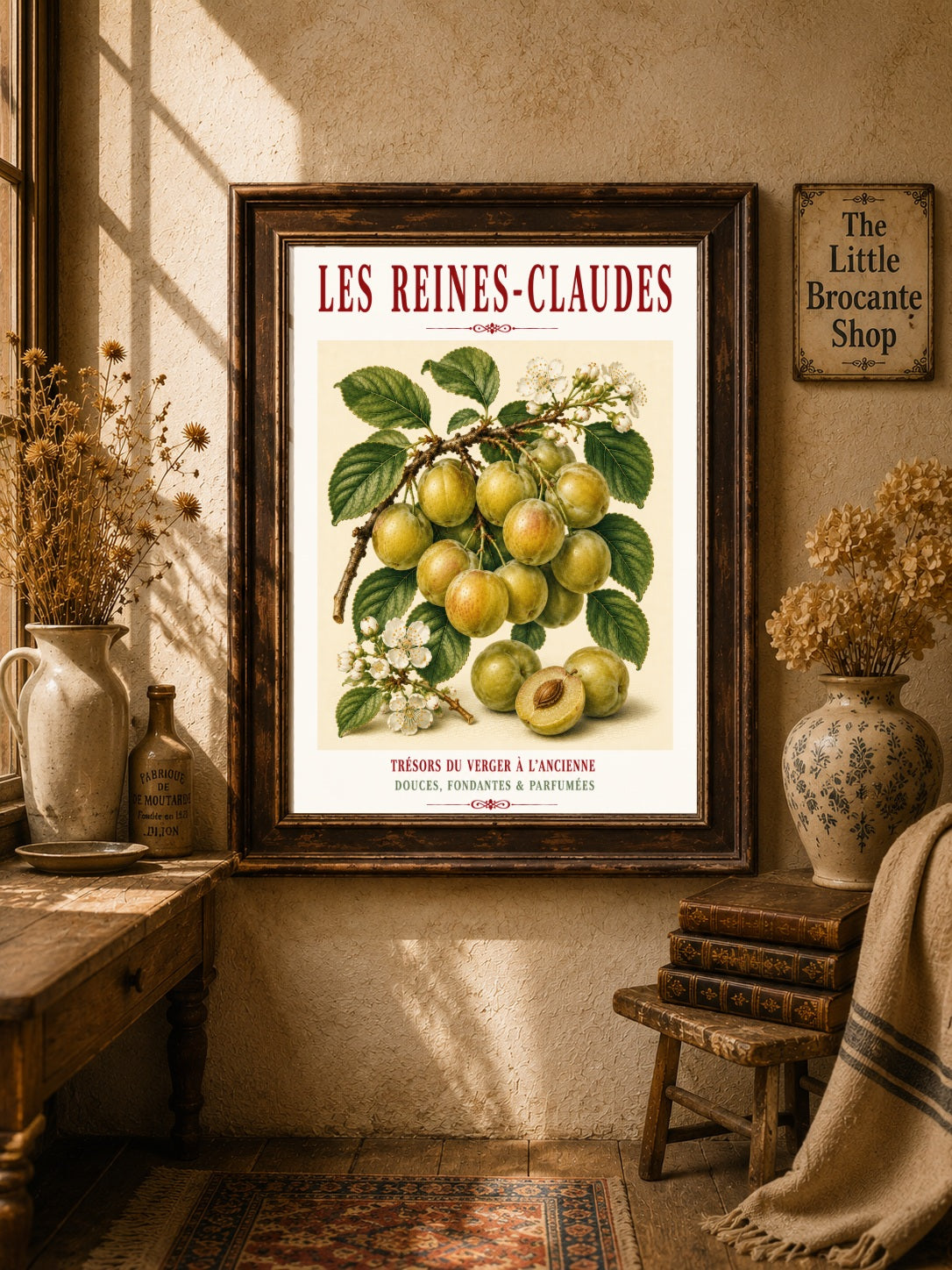 Les Reines-Claudes – Illustrated French Greengage Print | French Kitchen Wall Art, Illustrated French, Botanical, French Country, Orchard Inspired, Fruit Illustration, French Kitchen, Country Kitchen, Cottage Style, Botanical Wall Art wall artwork.