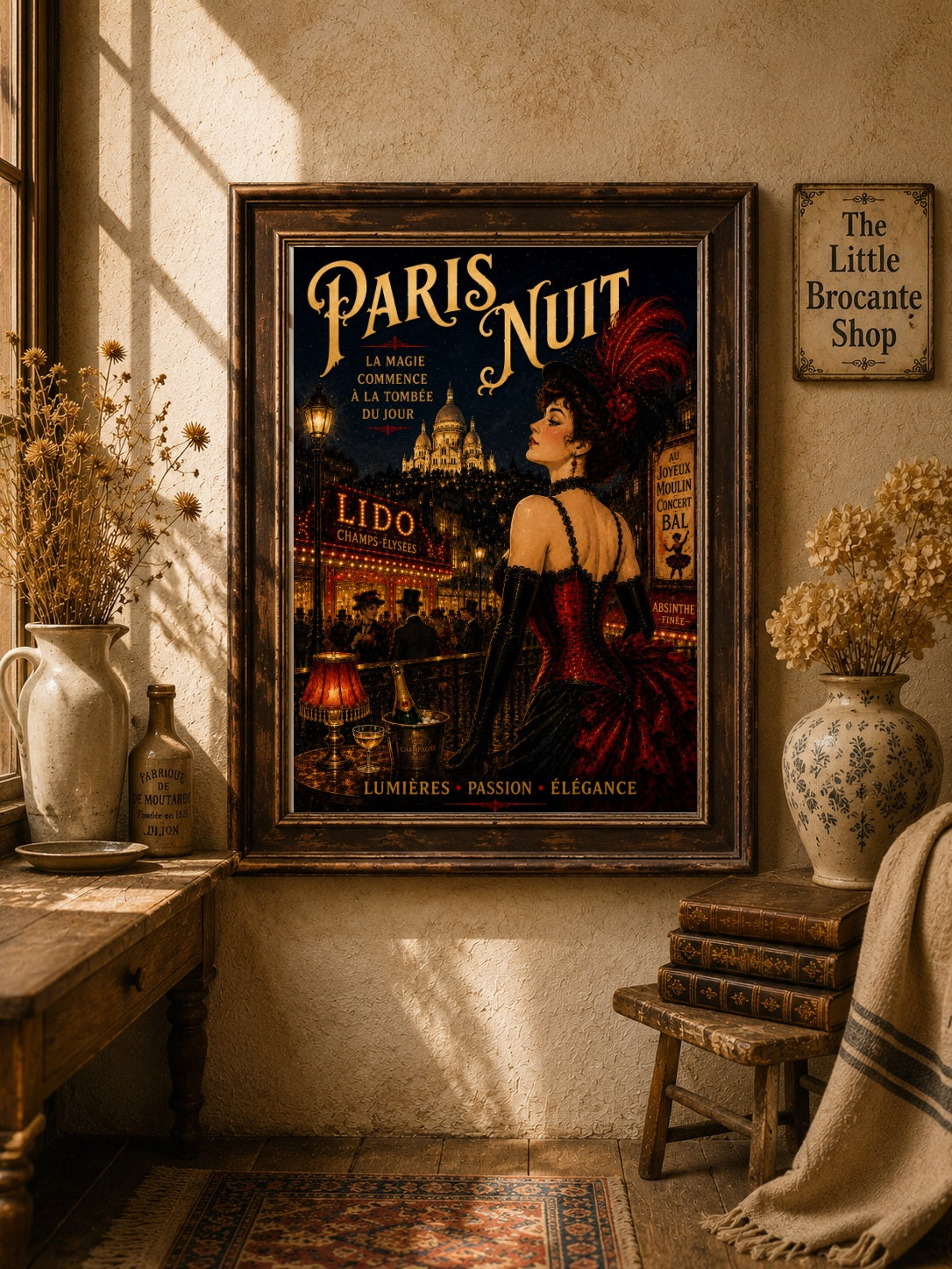 Paris Nuit – Vintage French Belle Époque Paris Nightlife Wall Art Print, Belle Époque, Vintage French Poster, Art Nouveau Inspired, Parisian, Montmartre, French Cabaret, Victorian Glamour, Maximalist, Dark Academia, Vintage Travel wall artwork.