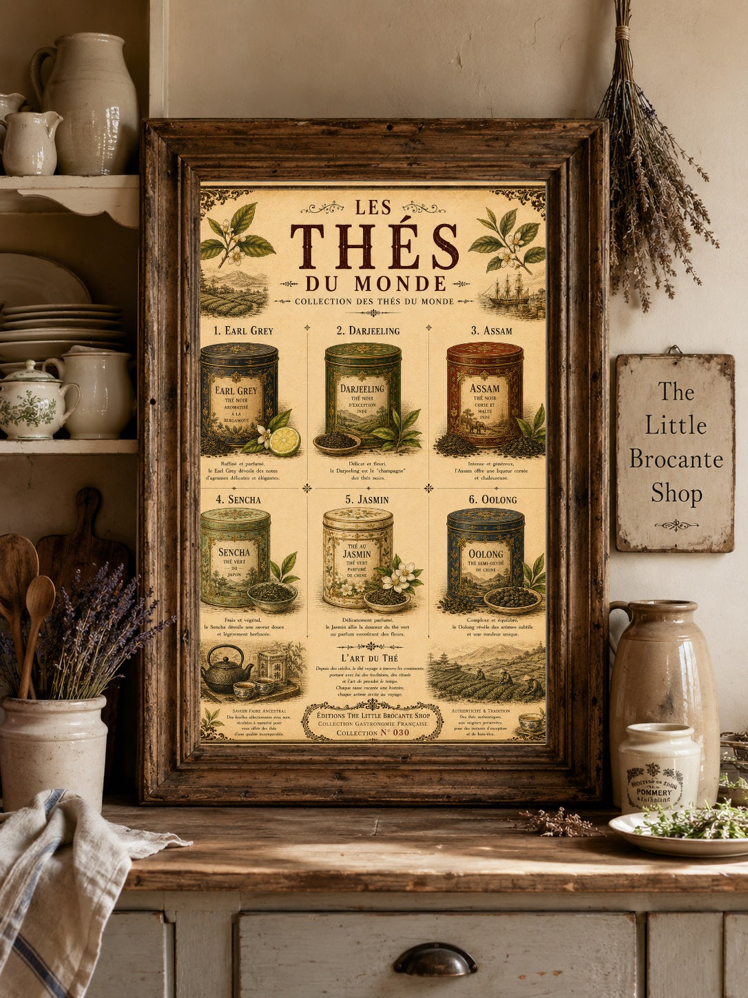 Les Thés du Monde Vintage French Tea Print | Tea Lover Kitchen Wall Art | Botanical Poster, French country wall artwork.