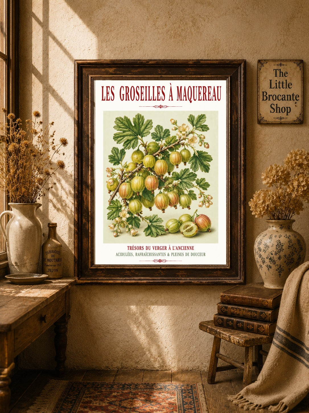 Illustrated French Gooseberry Print | French Kitchen Wall Art, Illustrated French, Botanical, French Country, Kitchen Garden, Fruit Illustration, French Kitchen, Country Kitchen, Cottage Garden, Botanical Wall Art wall artwork.