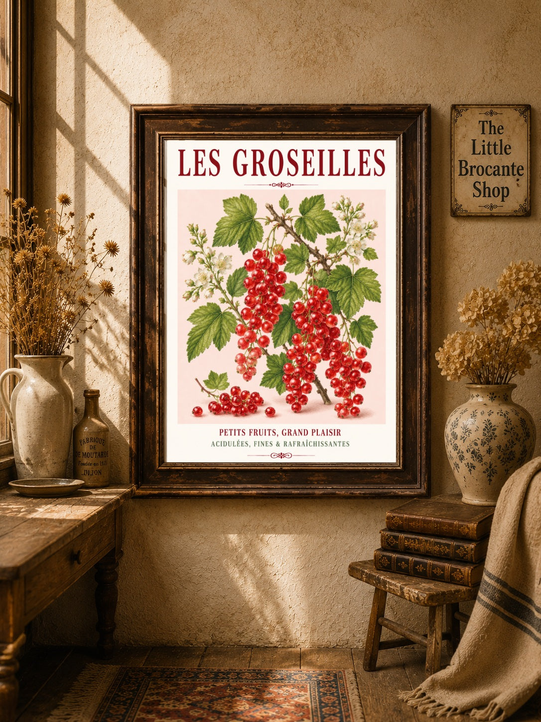 Illustrated French Redcurrant Print | French Kitchen Wall Art, Illustrated French, Botanical, French Country, Berry Illustration, Fruit Illustration, Country Kitchen, French Countryside, Cottage Style, Botanical Wall Art wall artwork.