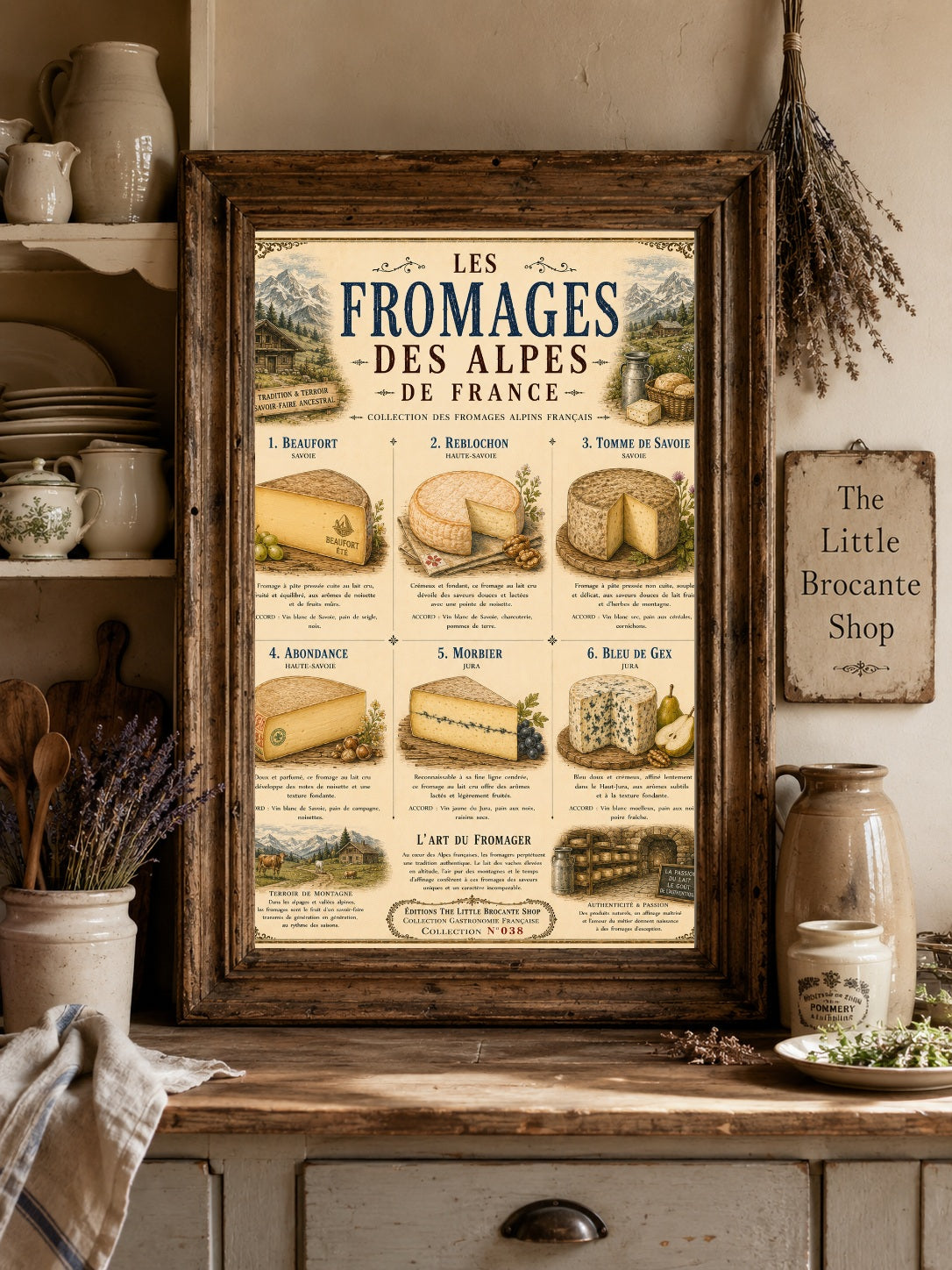 Les Fromages des Alpes  Vintage French Alpine Cheese Print in choice of Wooden Frame | French Kitchen Wall Art
