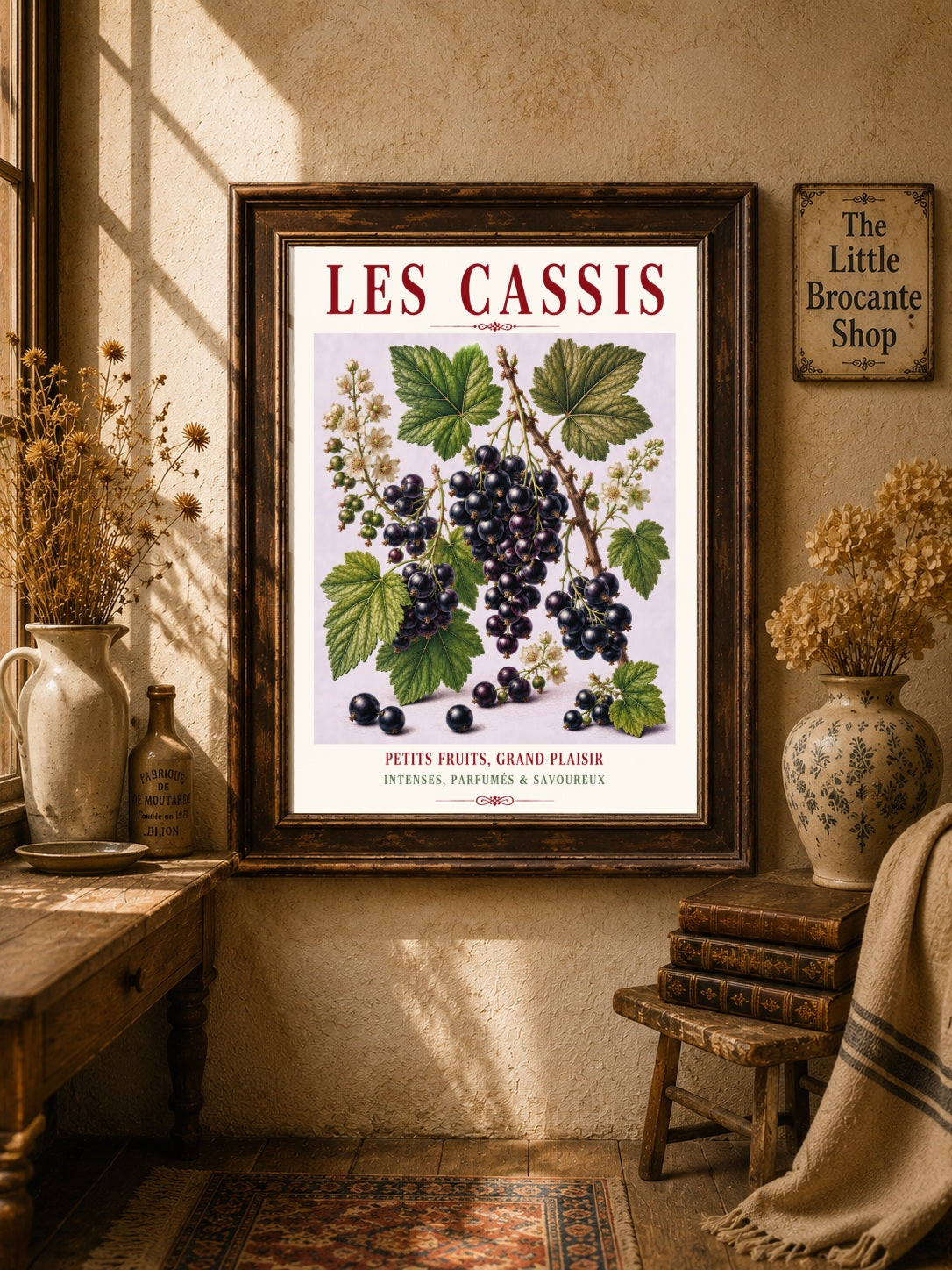 Illustrated French Blackcurrant Print - Les Cassis | French Kitchen Wall Art, Illustrated French, Botanical, French Country, Berry Illustration, Fruit Illustration, Country Kitchen, French Countryside, Cottage Style, Botanical Wall Art wall artwork.