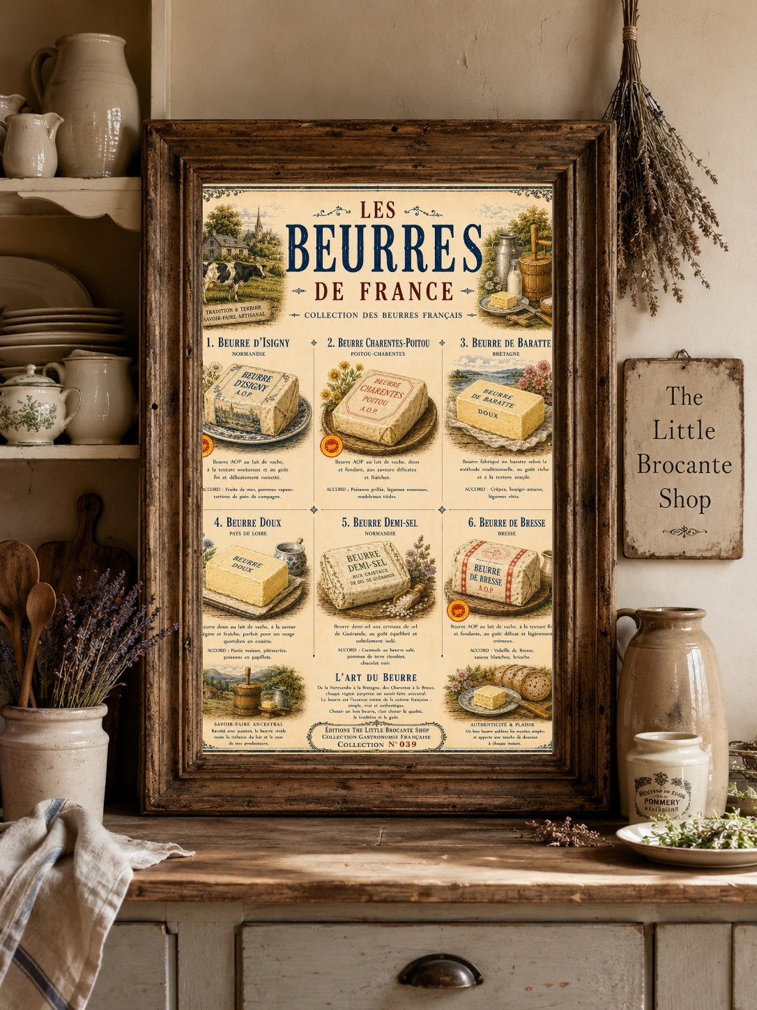 Les Beurres de France – Vintage French Butter Print | French Kitchen Wall Art, French Country, French Farmhouse, Cottagecore, Rustic Kitchen, Traditional Country, Vintage, Brocante, Provincial French, European Farmhouse, Shabby Chic, Country Cottage wall artwork.