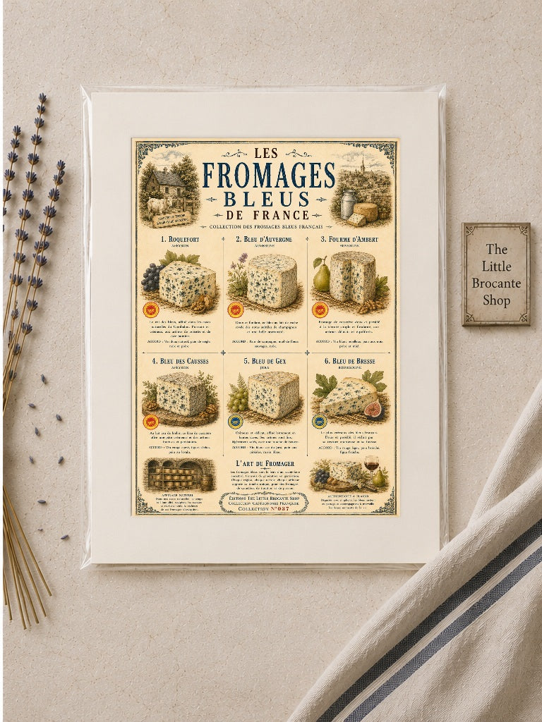 The Famous Blue Cheese of France Vintage Print (unframed) | Les Fromages Bleus de France | Vintage French Blue Cheese Print