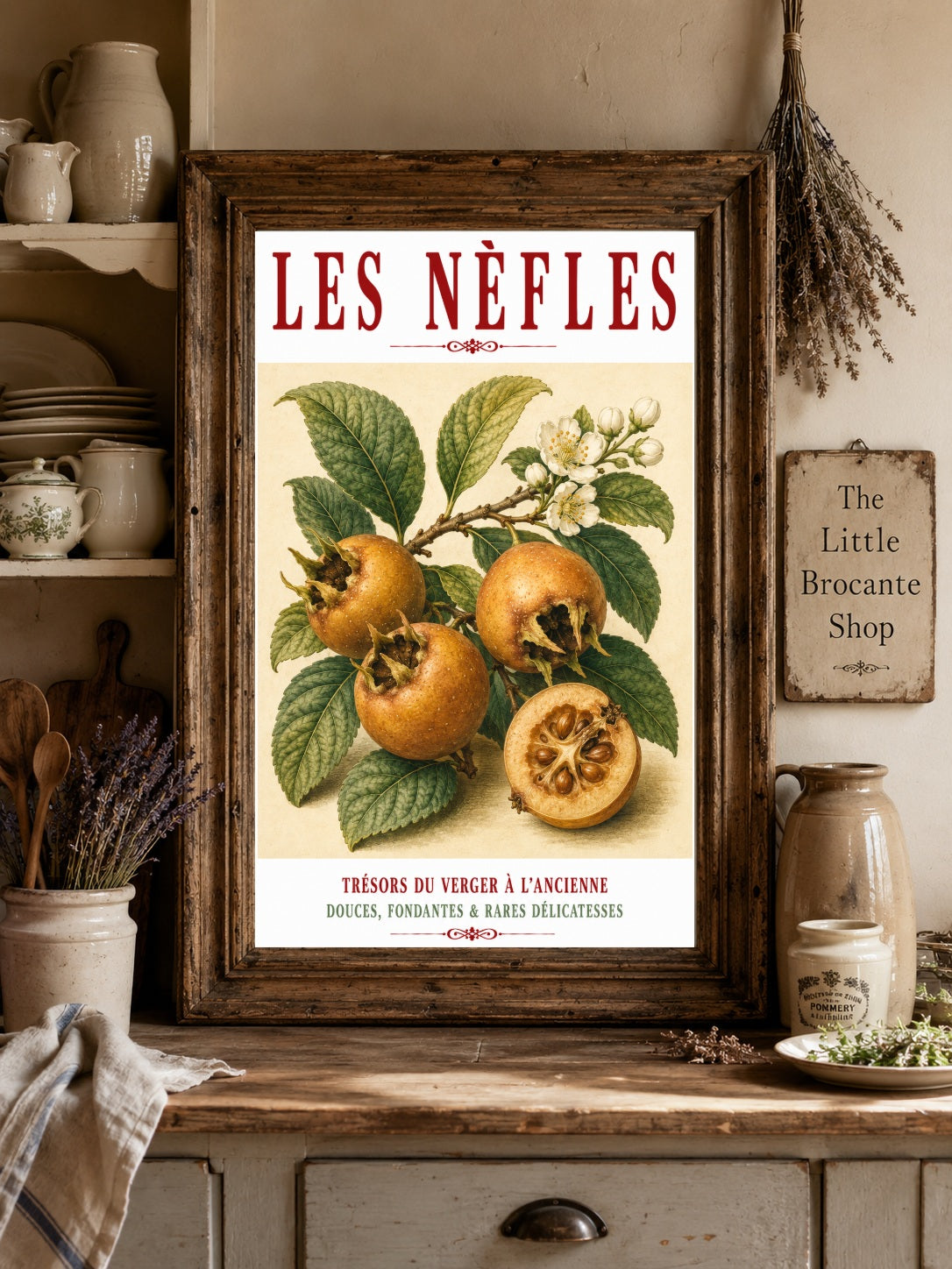Illustrated French Medlar Print | French Kitchen Wall Art, Illustrated French, Botanical, French Country, Heritage Fruit, Orchard Inspired, French Kitchen, Country Kitchen, Cottage Style, Traditional Botanical, Rustic Wall Art wall artwork.