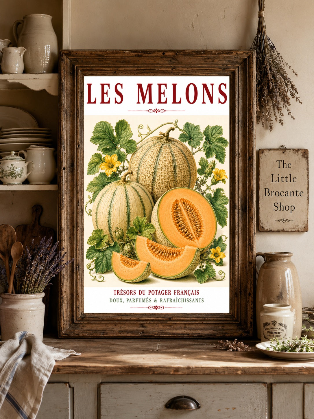 Illustrated French Melon Print | French Kitchen Wall Art, Illustrated French, Botanical, French Country, Provençal, Fruit Illustration, Kitchen Garden, French Kitchen, Mediterranean, Country Kitchen, Botanical Wall Art wall artwork.