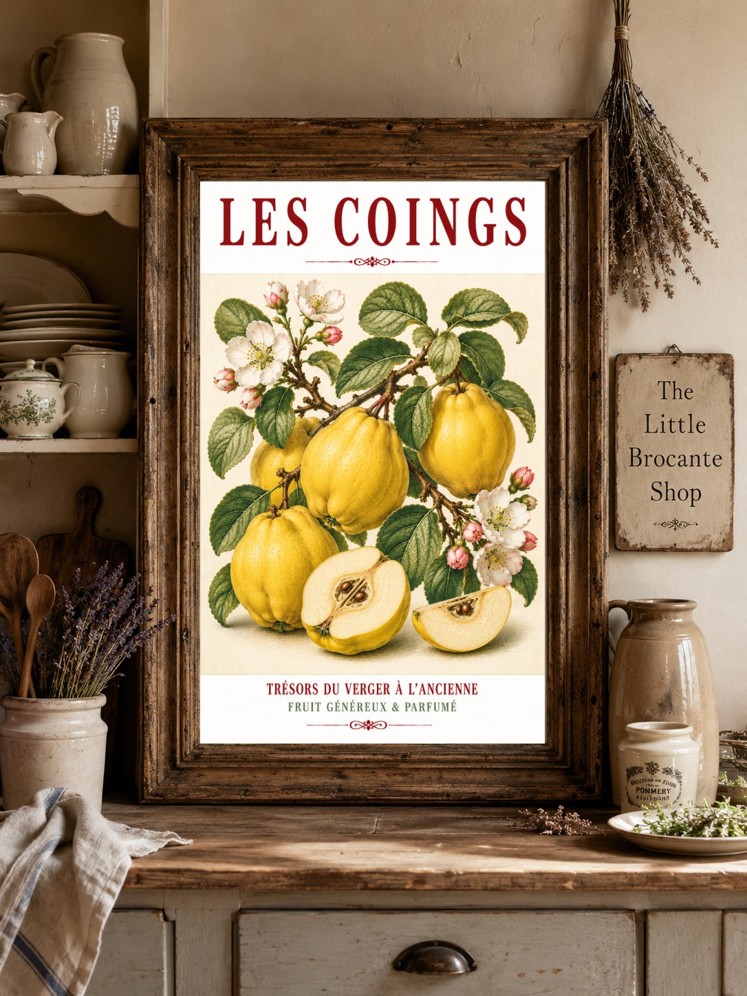 Illustrated French Quince Print - Led Coigns | French Kitchen Wall Art, Illustrated French, Botanical, French Country, Orchard Illustration, Fruit Illustration, Country Kitchen, French Countryside, Cottage Style, Botanical Wall Art wall artwork.