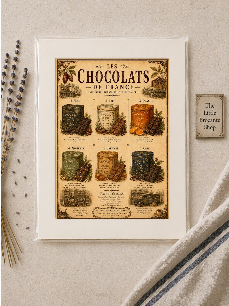 Les Chocolats de France Vintage French Chocolate Print | Kitchen & Café Wall Art, French country wall artwork.