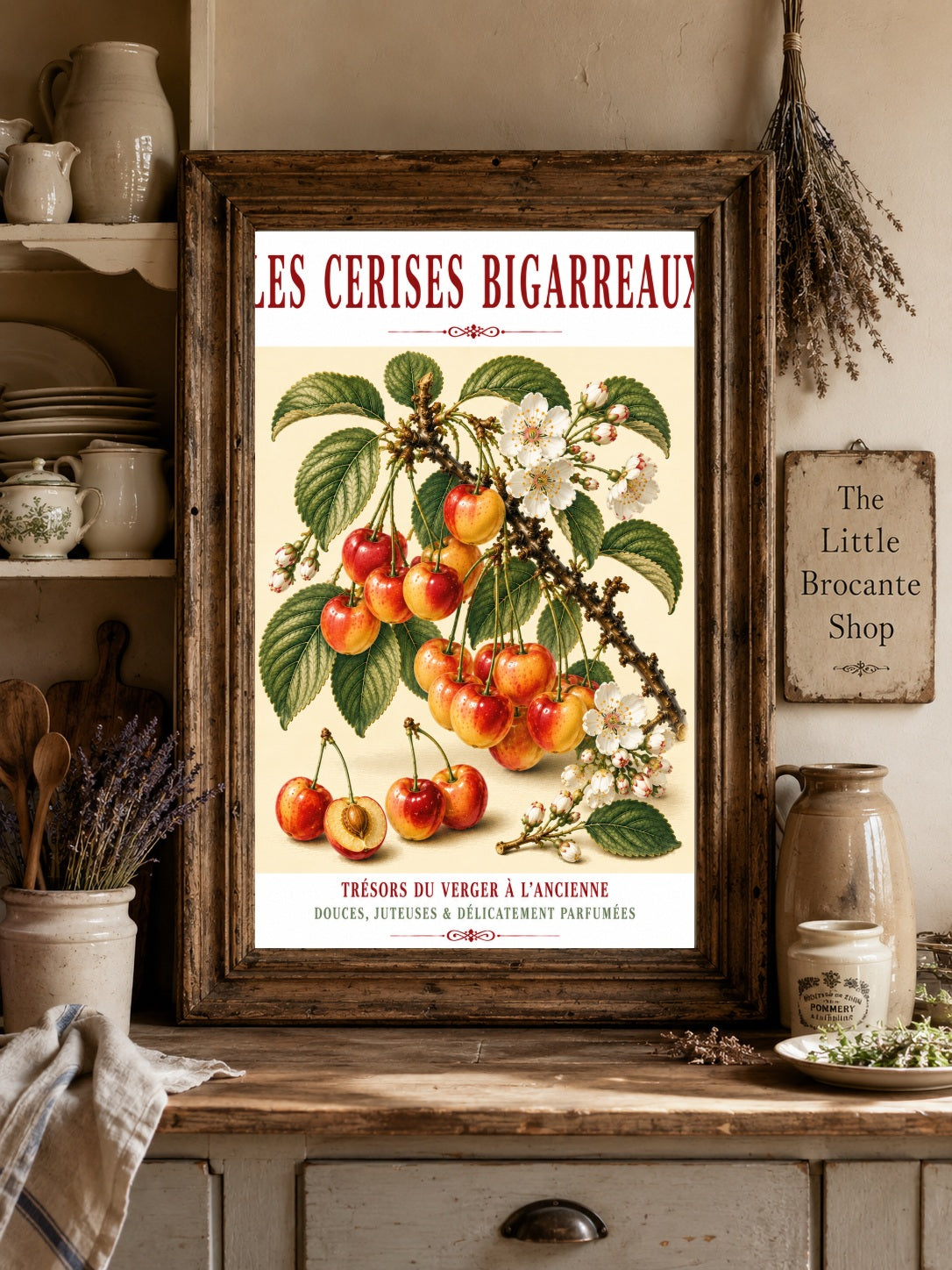 Les Cerises Bigarreaux – Illustrated French Cherry Print | French Kitchen Wall Art, Illustrated French, Botanical, French Country, Orchard Art, Fruit Illustration, French Kitchen, Country Kitchen, French Provincial, Botanical Wall Art wall artwork.