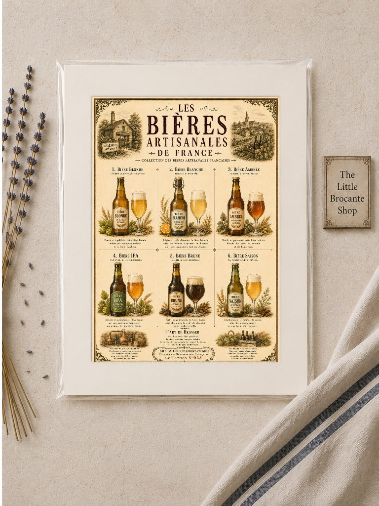 Les Bières Artisanales de France Vintage French Beer Print | Bar & Kitchen Wall Art, French Bistro, Vintage European, French Country, Rustic Farmhouse, Industrial Vintage, Traditional, Country House, Rustic European, Eclectic Vintage, Pub & Bar Style wall artwork.