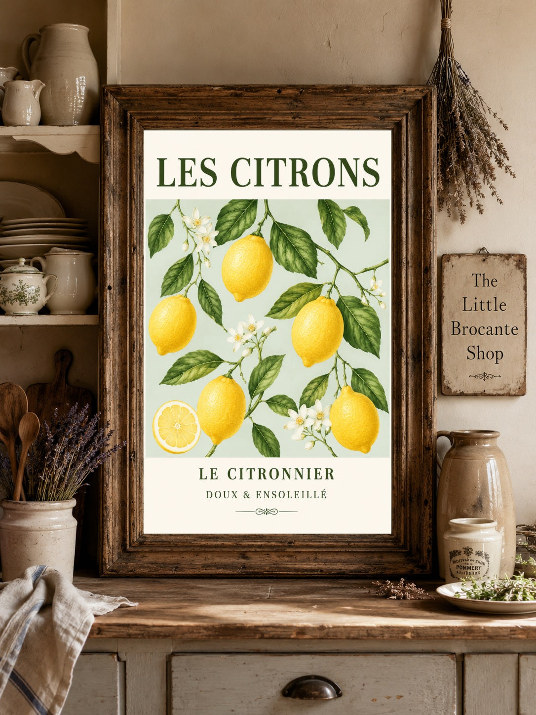 Les Citrons – Illustrated French Lemon Print | French Kitchen Wall Art, Illustrated French, Botanical, French Country, Country Kitchen, Mediterranean, Fruit Illustration, Cottage Style wall artwork.