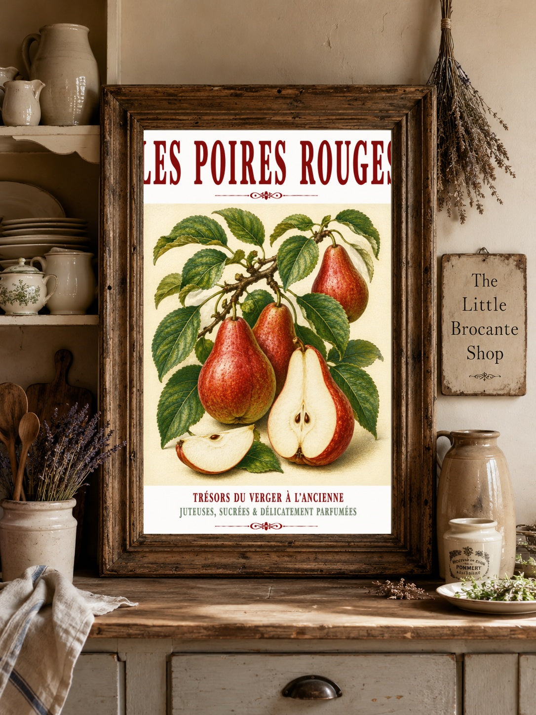 Les Poires Rouges – Illustrated French Red Pear Print | French Kitchen Wall Art, Illustrated French, Botanical, French Country, Orchard Inspired, Country Kitchen, Fruit Illustration, Rustic Country, Cottage Style wall artwork.
