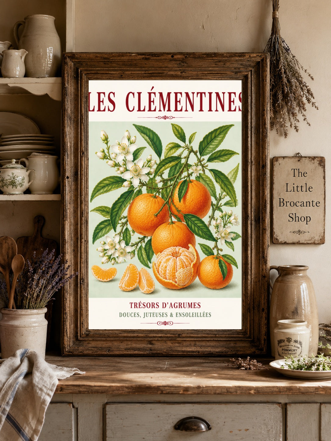 Illustrated French Clementine Print | French Kitchen Wall Art, Illustrated French, Botanical, Mediterranean, French Country, Citrus Illustration, Fruit Illustration, Country Kitchen, French Countryside, Botanical Wall Art wall artwork.