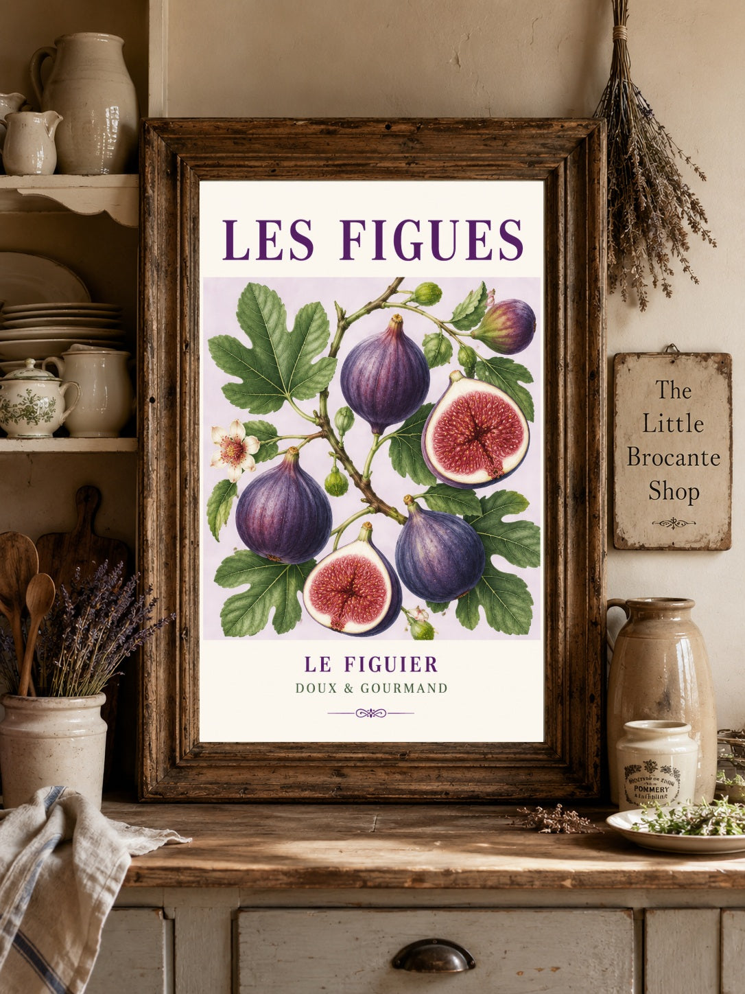 Les Figues – Illustrated French Fig Print | French Kitchen Wall Art, Illustrated French, Botanical, French Country, Mediterranean, Provençal, Fruit Illustration, Country Kitchen, Cottage Style wall artwork.