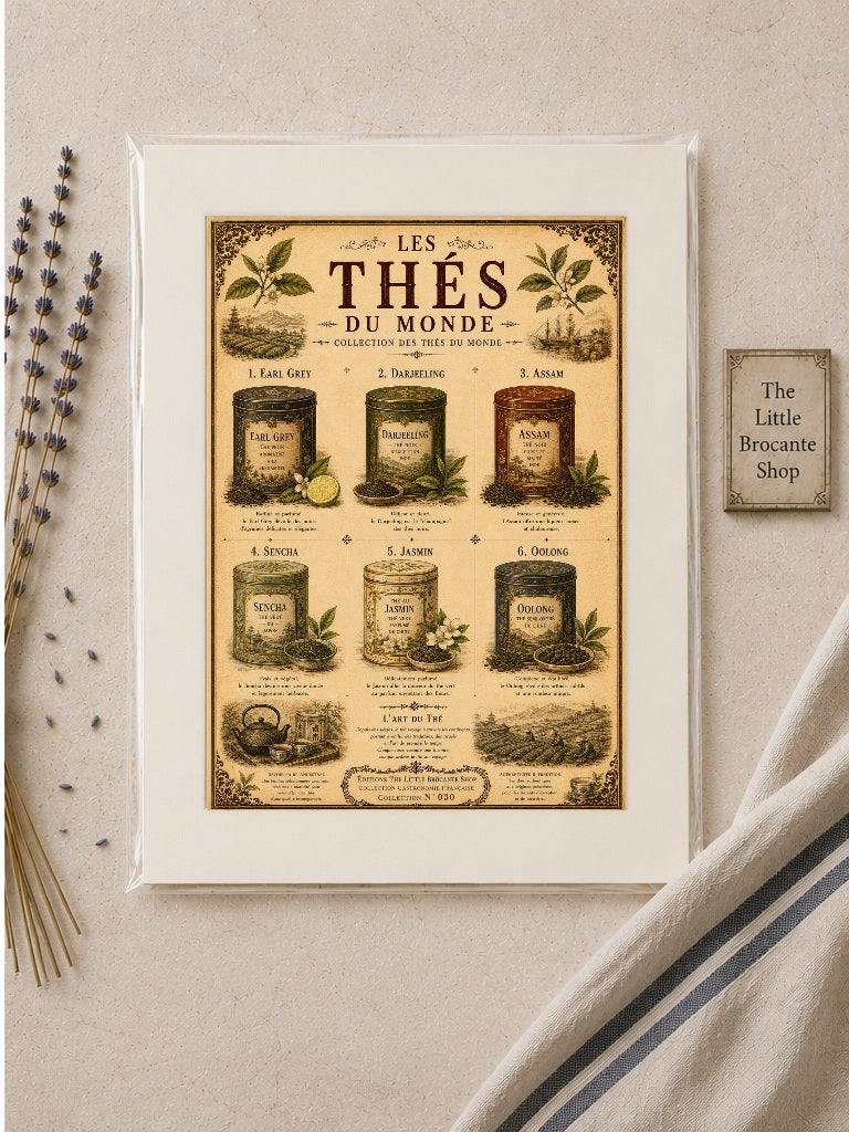 Les Thés du Monde Vintage French Tea Print | Tea Lover Kitchen Wall Art | Botanical Poster, French country wall artwork.
