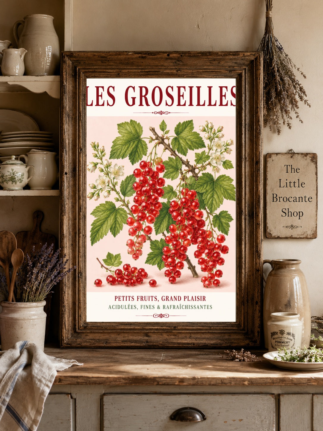Illustrated French Redcurrant Print | French Kitchen Wall Art, Illustrated French, Botanical, French Country, Berry Illustration, Fruit Illustration, Country Kitchen, French Countryside, Cottage Style, Botanical Wall Art wall artwork.