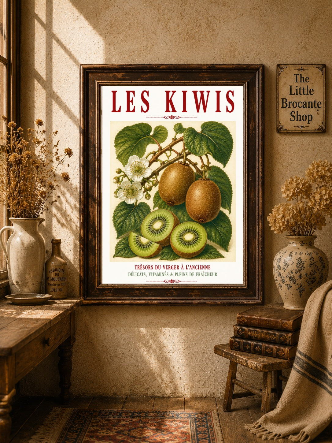 Illustrated French Kiwi Fruit Print | French Kitchen Wall Art, Illustrated French, Botanical, French Country, Fruit Illustration, Traditional Botanical, Rustic Kitchen, Country Kitchen, French Kitchen, Cottage Style, Botanical Wall Art wall artwork.