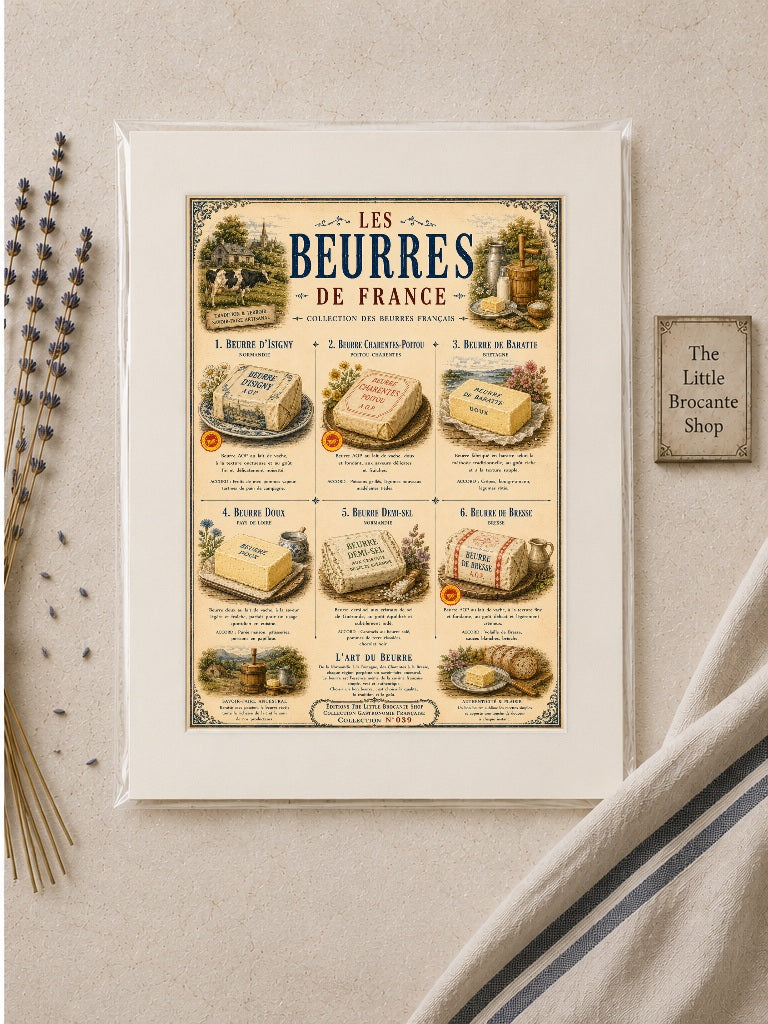 Les Beurres de France – Vintage French Butter Print | French Kitchen Wall Art, French Country, French Farmhouse, Cottagecore, Rustic Kitchen, Traditional Country, Vintage, Brocante, Provincial French, European Farmhouse, Shabby Chic, Country Cottage wall artwork.