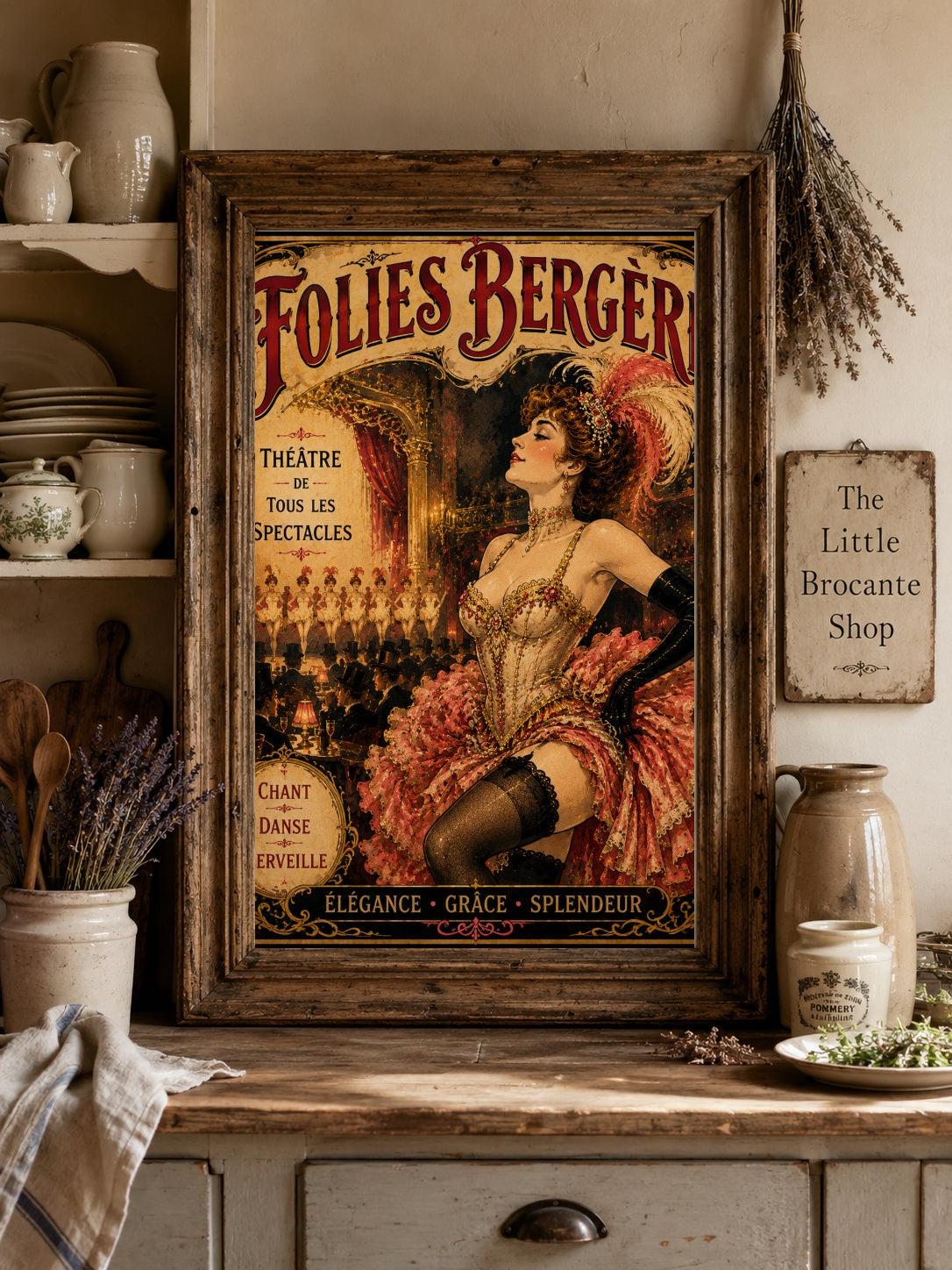 Folies Bergère – Vintage-Inspired Paris Cabaret Print | Belle Époque French Wall Art, Belle Époque, Parisian, Art Nouveau, French Vintage, Maximalist, Eclectic, Brocante, Romantic, Dark Academia, Paris Apartment, Traditional, Bohemian wall artwork.