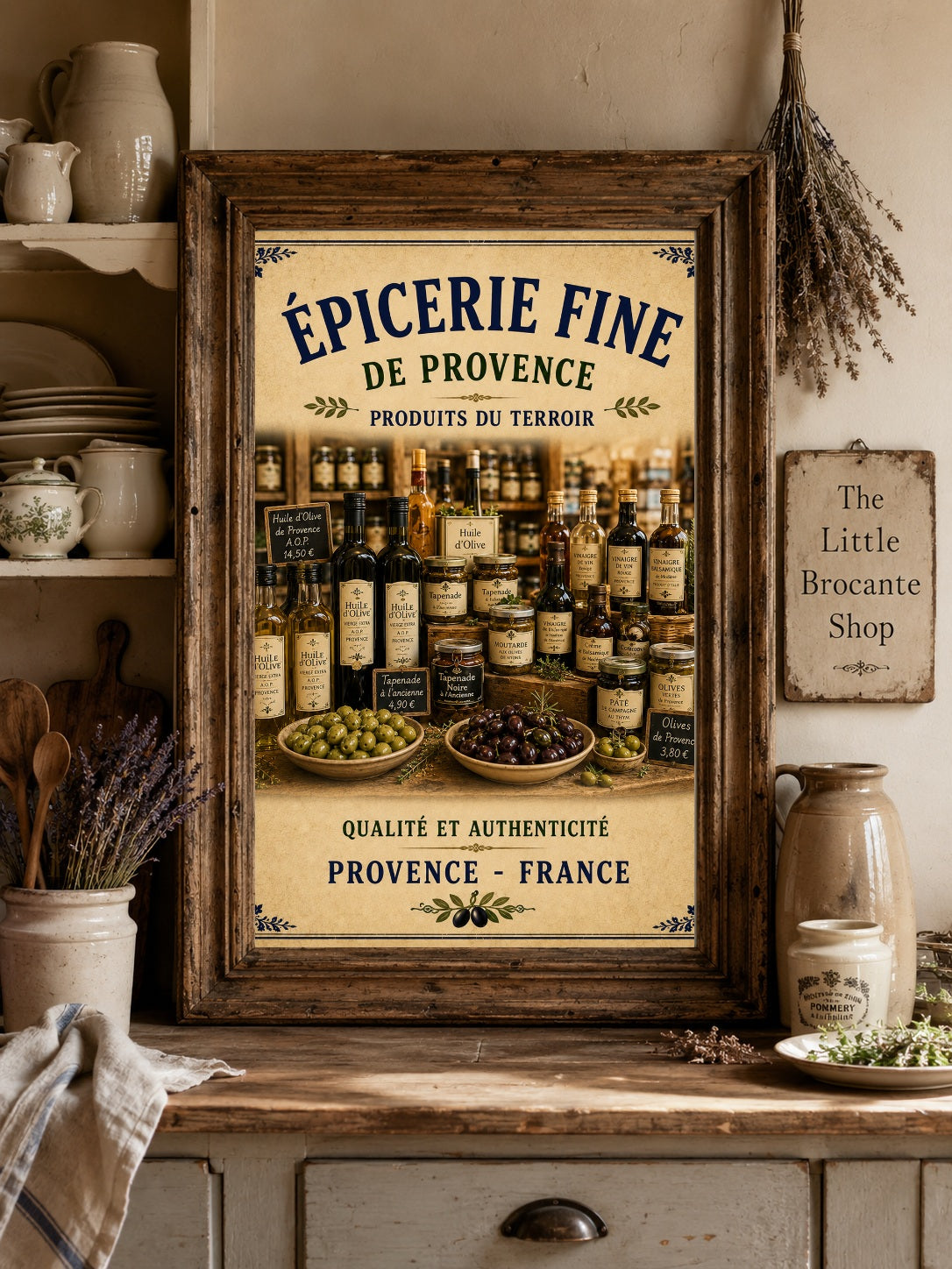 Épicerie Fine de Provence – Vintage French Delicatessen, French Country
Provence
Rustic Farmhouse
Brocante
Cottagecore
Mediterranean
Country Kitchen
Rustic Chic
Vintage European
Traditional
French Provincial
Old World
Continental
Artisan Food Store Style wall artwork.