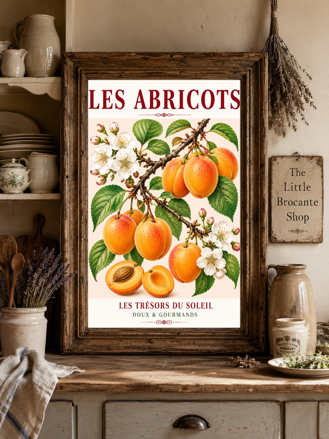 Les Abricots – Illustrated French Apricot Print | French Kitchen Wall Art, Illustrated French, Botanical, French Country, Fruit Illustration, Orchard Inspired, Country Kitchen, Cottage Style, Provence Inspired, Mediterranean Inspired wall artwork.