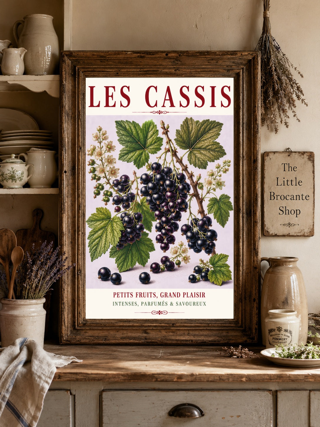 Illustrated French Blackcurrant Print - Les Cassis | French Kitchen Wall Art, Illustrated French, Botanical, French Country, Berry Illustration, Fruit Illustration, Country Kitchen, French Countryside, Cottage Style, Botanical Wall Art wall artwork.