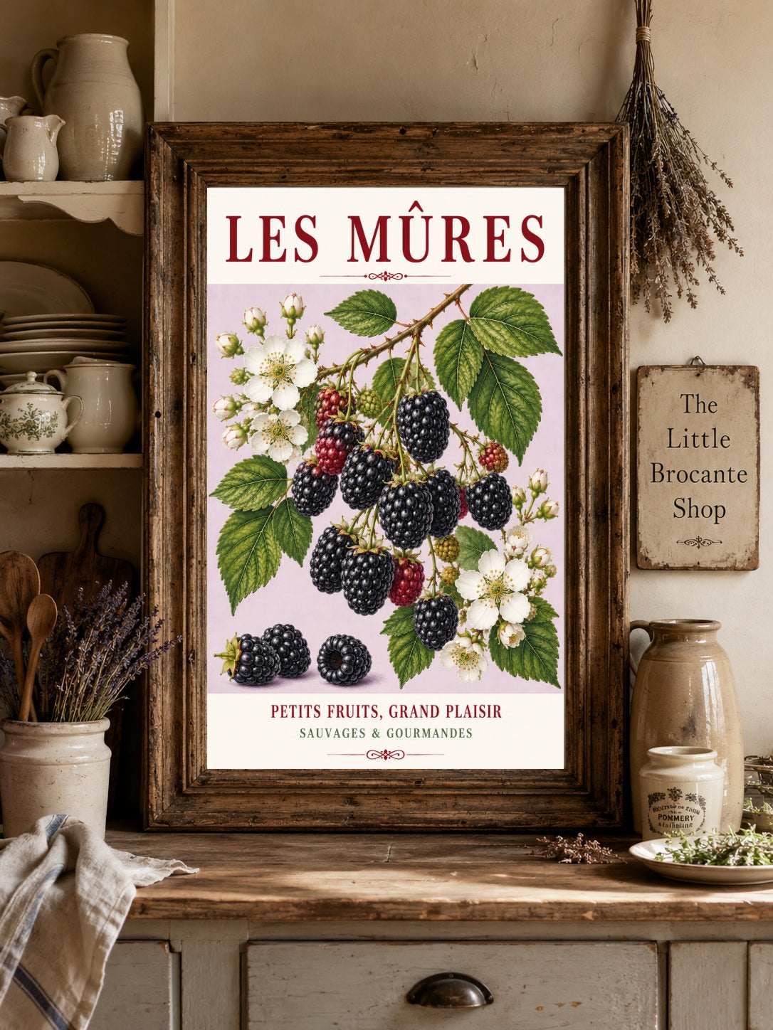 Les Mûres – Illustrated French Blackberry Print | French Kitchen Wall Art, Illustrated French, Botanical, French Country, Fruit Illustration, Hedgerow Inspired, Country Kitchen, Cottage Style, French Countryside wall artwork.