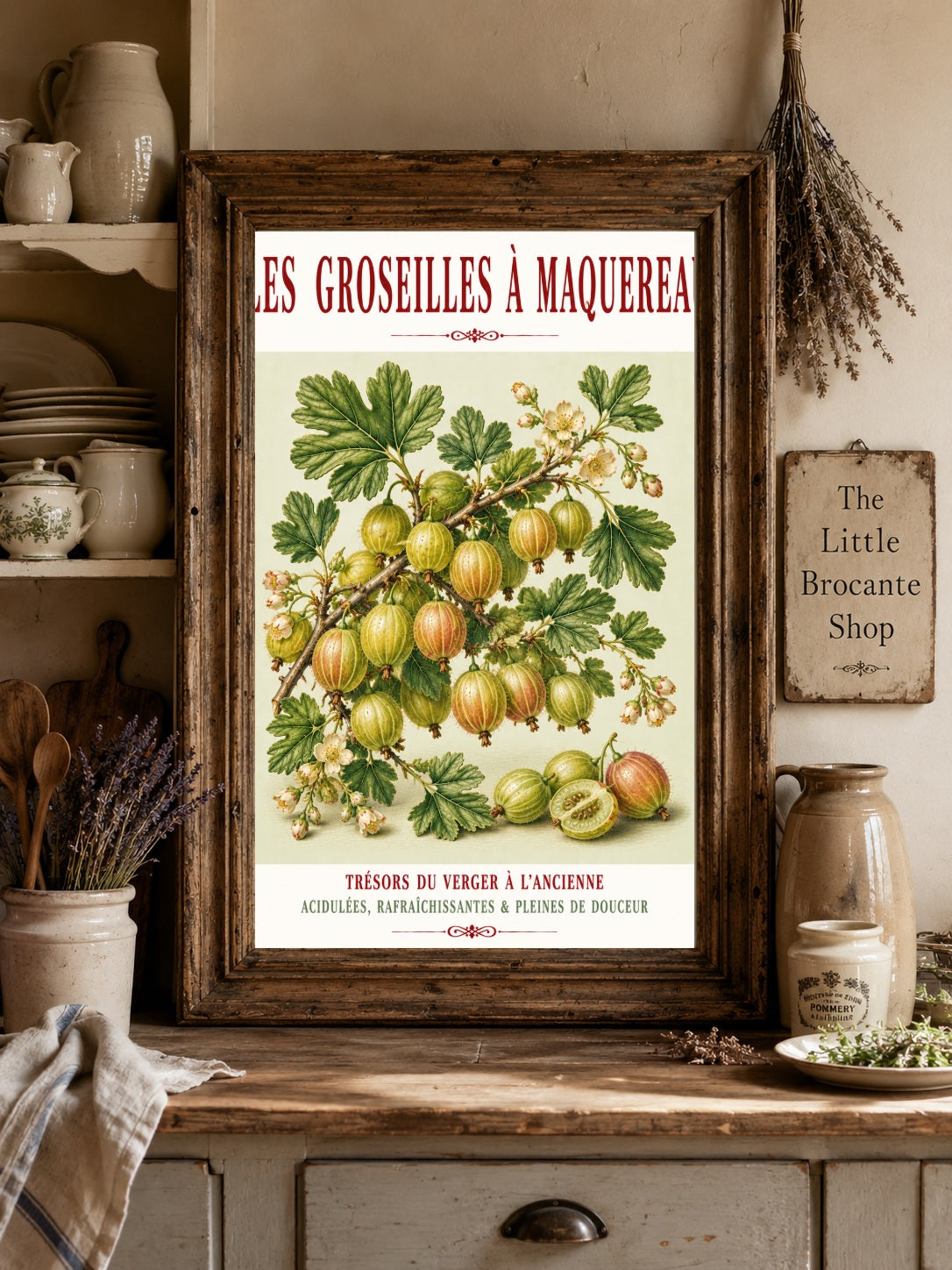 Illustrated French Gooseberry Print | French Kitchen Wall Art, Illustrated French, Botanical, French Country, Kitchen Garden, Fruit Illustration, French Kitchen, Country Kitchen, Cottage Garden, Botanical Wall Art wall artwork.