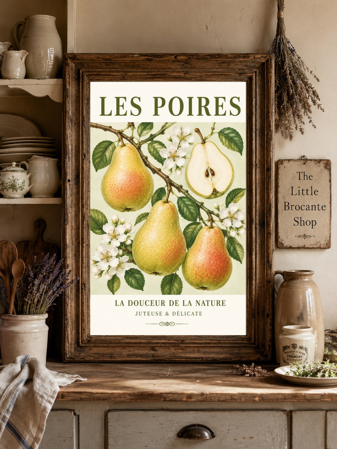Les Poires – Illustrated French Pear Print | French Kitchen Wall Art, Illustrated French, Botanical, French Country, Country Kitchen, Orchard Inspired, Fruit Illustration, Cottage Style, Rustic Country wall artwork.