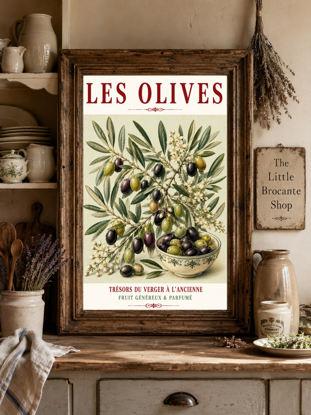 Illustrated French Olive Print | Mediterranean Kitchen Wall Art, Illustrated French, Botanical, French Country, Provençal, Mediterranean, Olive Grove, French Kitchen, Country Kitchen, Rustic European, Botanical Wall Art wall artwork.