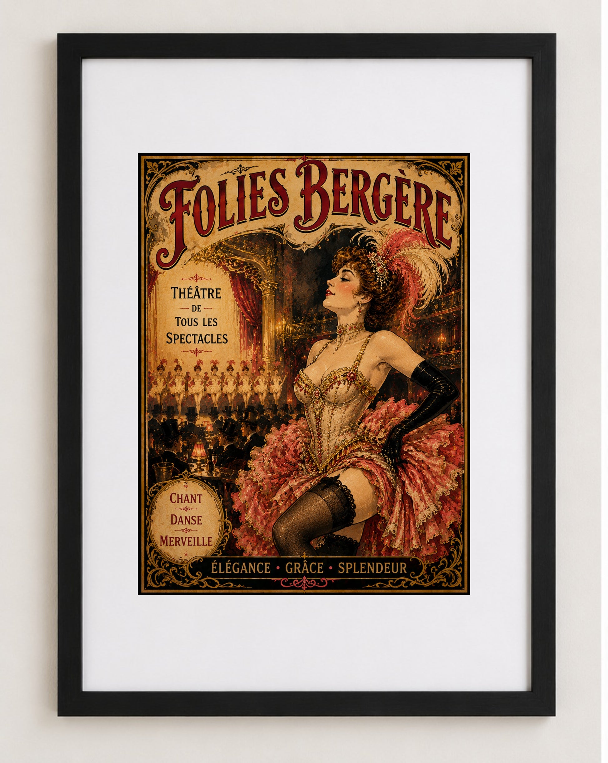Folies Bergère – Vintage-Inspired Paris Cabaret Print | Belle Époque French Wall Art, Belle Époque, Parisian, Art Nouveau, French Vintage, Maximalist, Eclectic, Brocante, Romantic, Dark Academia, Paris Apartment, Traditional, Bohemian wall artwork.