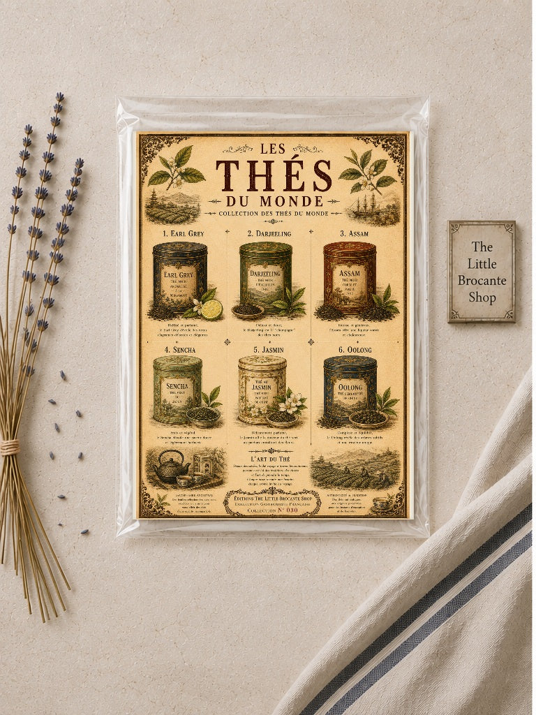 Les Thés du Monde Vintage French Tea Print | Tea Lover Kitchen Wall Art | Botanical Poster, French country wall artwork.
