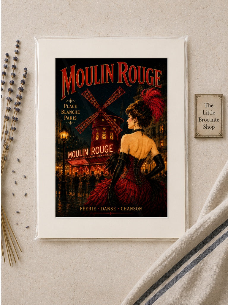 Moulin Rouge – Vintage-Inspired Paris Cabaret Print | Belle Époque Montmartre Wall Art, Belle Époque, Parisian, French Vintage, Art Nouveau, Montmartre, Maximalist, Eclectic, Brocante, Romantic, Dark Academia, Old World Luxury, Theatrical wall artwork.