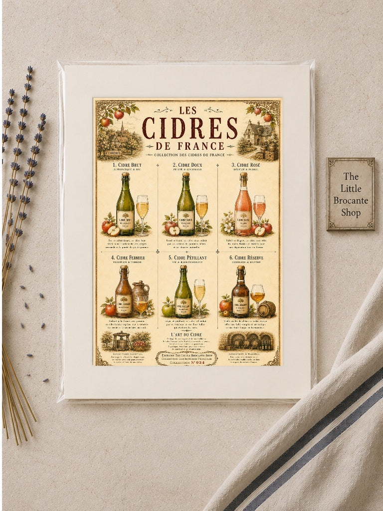 Les Cidres de France Vintage French Cider Print | Kitchen & Bar Wall Art, French country wall artwork.