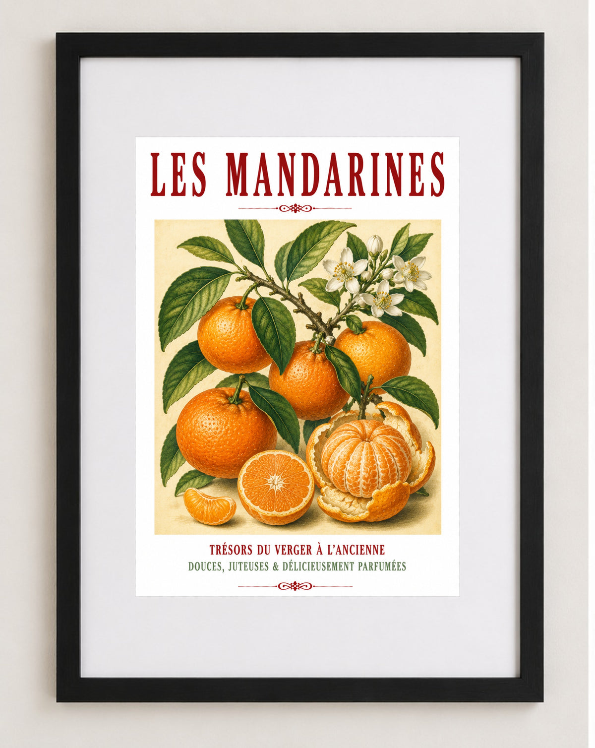 Illustrated French Mandarin Print | French Kitchen Wall Art, Illustrated French, Botanical, French Country, Mediterranean, Citrus Illustration, French Kitchen, Country Kitchen, Cottage Style, Botanical Wall Art wall artwork.