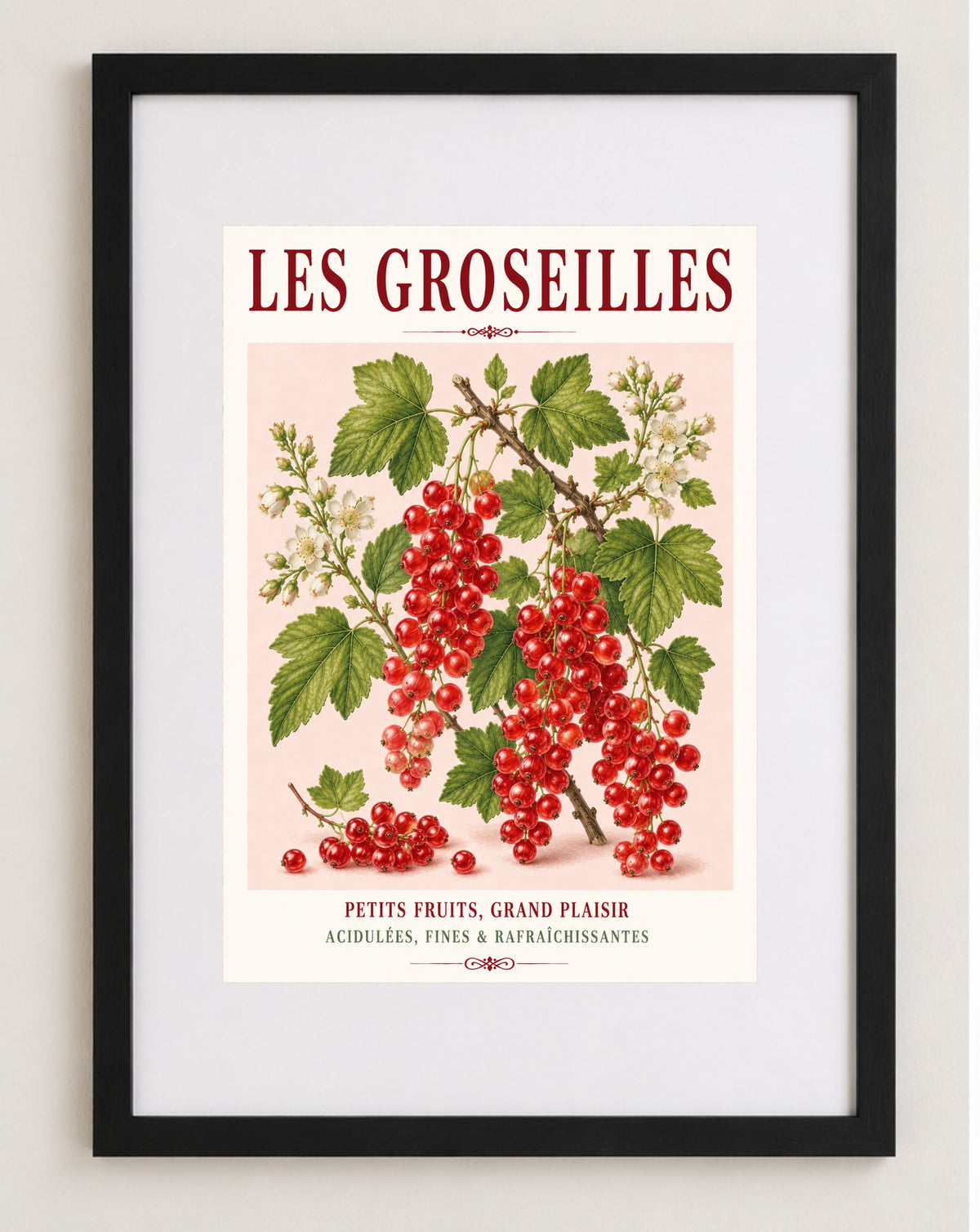 Illustrated French Redcurrant Print | French Kitchen Wall Art, Illustrated French, Botanical, French Country, Berry Illustration, Fruit Illustration, Country Kitchen, French Countryside, Cottage Style, Botanical Wall Art wall artwork.