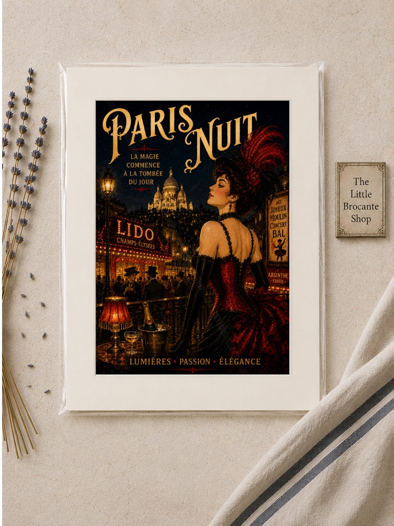 Paris Nuit – Vintage French Belle Époque Paris Nightlife Wall Art Print, Belle Époque, Vintage French Poster, Art Nouveau Inspired, Parisian, Montmartre, French Cabaret, Victorian Glamour, Maximalist, Dark Academia, Vintage Travel wall artwork.