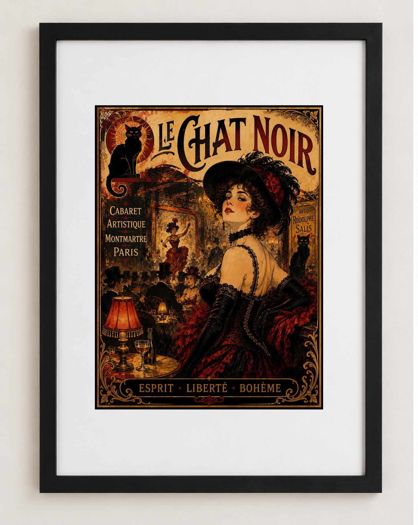 Le Chat Noir – Vintage-Inspired Paris Cabaret Print | Montmartre Belle Époque Wall Art, Belle Époque, Parisian, Art Nouveau, French Vintage, Montmartre, Maximalist, Eclectic, Brocante, Bohemian, Dark Academia, Old World, Romantic, Theatrical wall artwork.