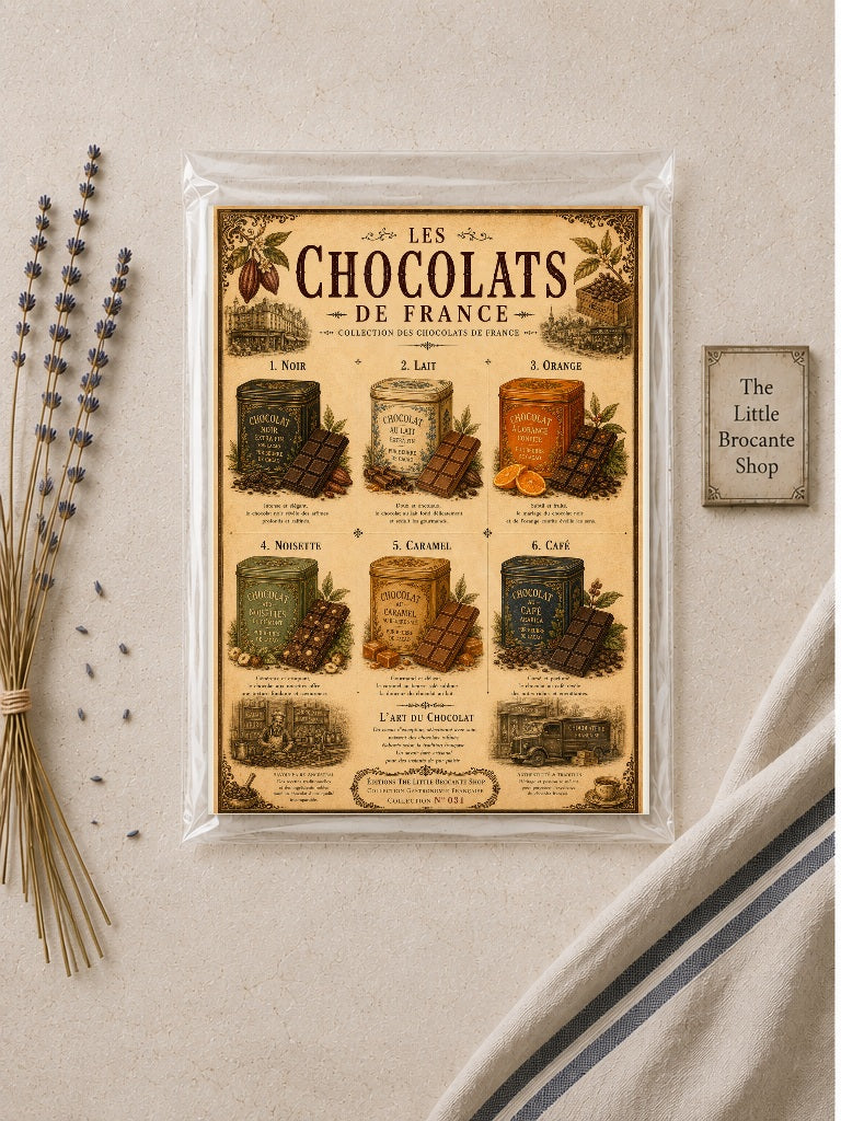 Les Chocolats de France Vintage French Chocolate Print | Kitchen & Café Wall Art, French country wall artwork.