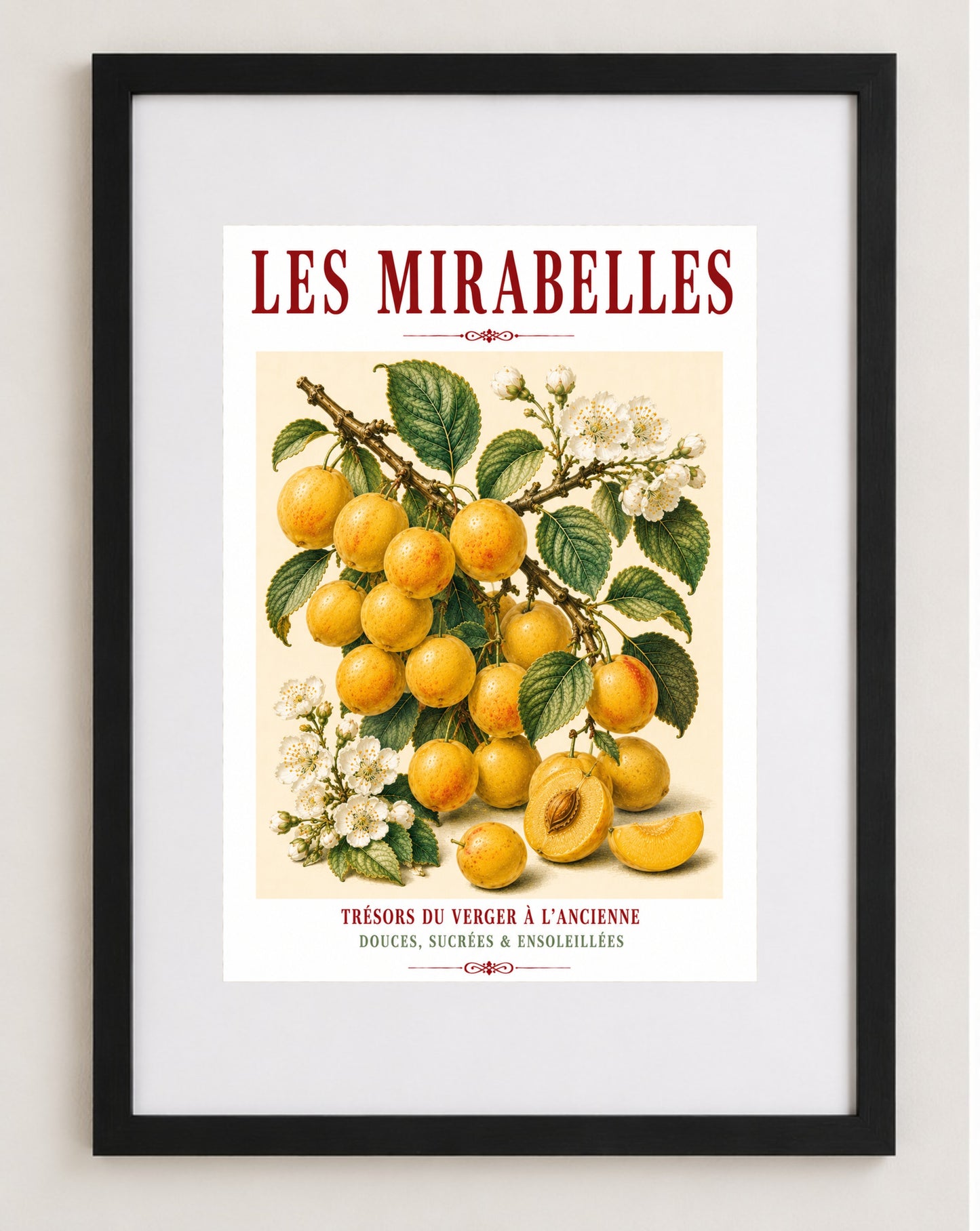 Illustrated French Mirabelle Plum Print | French Kitchen Wall Art, Illustrated French, Botanical, French Country, Fruit Illustration, Orchard Art, French Kitchen, Country Kitchen, French Provincial, Botanical Wall Art wall artwork.