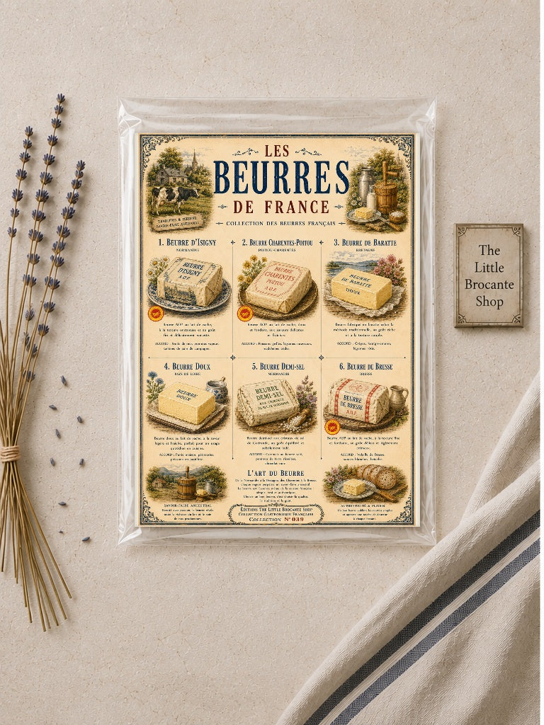 Les Beurres de France – Vintage French Butter Print | French Kitchen Wall Art, French Country, French Farmhouse, Cottagecore, Rustic Kitchen, Traditional Country, Vintage, Brocante, Provincial French, European Farmhouse, Shabby Chic, Country Cottage wall artwork.
