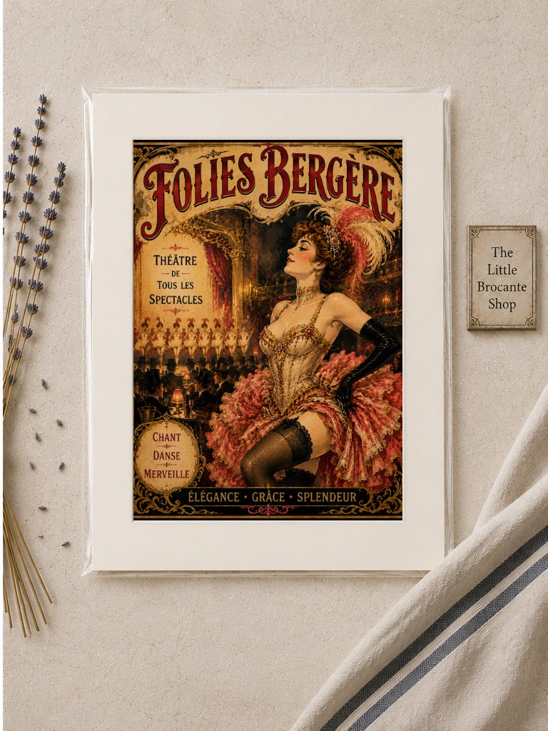 Folies Bergère – Vintage-Inspired Paris Cabaret Print | Belle Époque French Wall Art, Belle Époque, Parisian, Art Nouveau, French Vintage, Maximalist, Eclectic, Brocante, Romantic, Dark Academia, Paris Apartment, Traditional, Bohemian wall artwork.