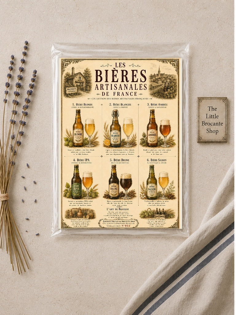 Les Bières Artisanales de France Vintage French Beer Print | Bar & Kitchen Wall Art, French Bistro, Vintage European, French Country, Rustic Farmhouse, Industrial Vintage, Traditional, Country House, Rustic European, Eclectic Vintage, Pub & Bar Style wall artwork.