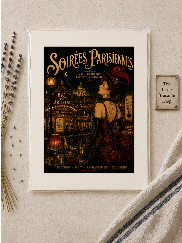 Paris Nuit – Vintage French Belle Époque Paris Nightlife Wall Art Print, Belle Époque, Vintage French Poster, Art Nouveau Inspired, Parisian, Montmartre, French Cabaret, Victorian Glamour, Maximalist, Dark Academia, Vintage Travel wall artwork.