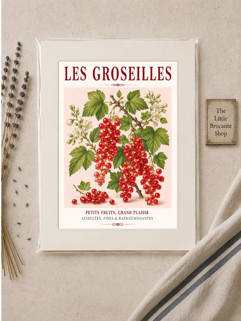 Illustrated French Redcurrant Print | French Kitchen Wall Art, Illustrated French, Botanical, French Country, Berry Illustration, Fruit Illustration, Country Kitchen, French Countryside, Cottage Style, Botanical Wall Art wall artwork.