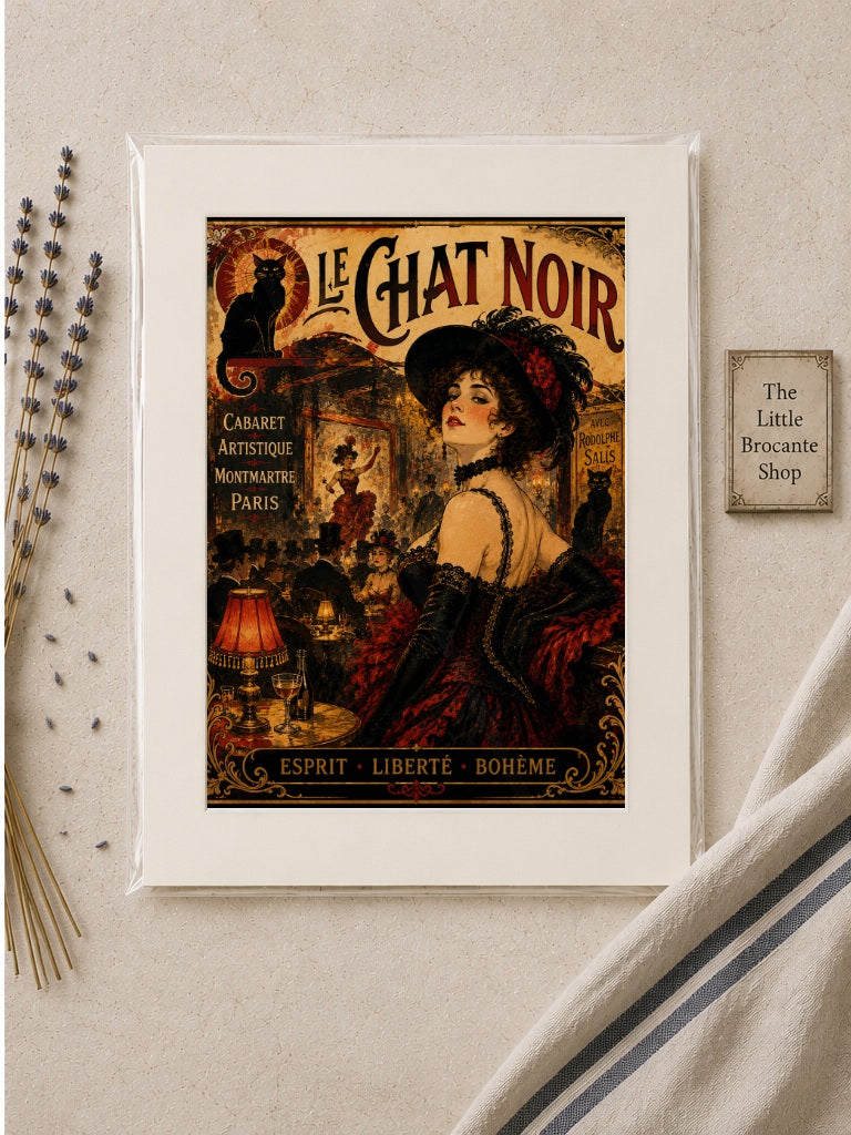 Le Chat Noir – Vintage-Inspired Paris Cabaret Print | Montmartre Belle Époque Wall Art, Belle Époque, Parisian, Art Nouveau, French Vintage, Montmartre, Maximalist, Eclectic, Brocante, Bohemian, Dark Academia, Old World, Romantic, Theatrical wall artwork.